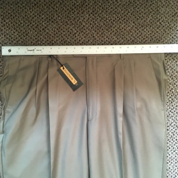 Gianni manzoni men’s dress pants taupe 42w super 150s pleated Italy 32 new nwt